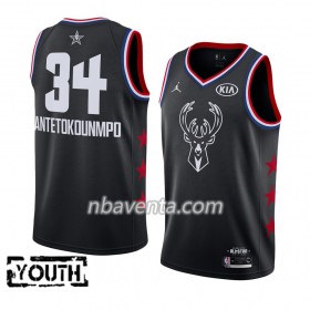 Camiseta Niños Milwaukee Bucks Giannis Antetokounmpo 34 2019 All-Star Jordan Brand Negro Swingman